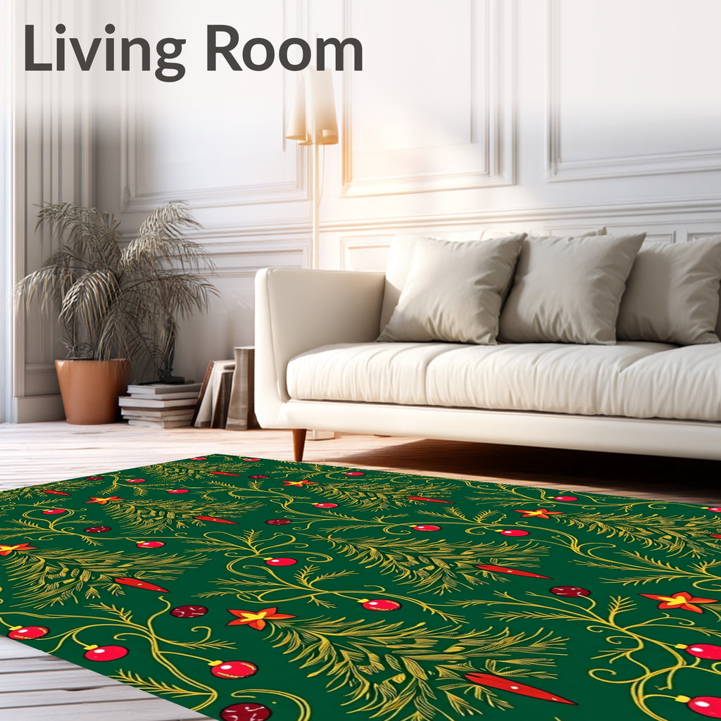 Green Red Gold Christmas Tree Garland Rug