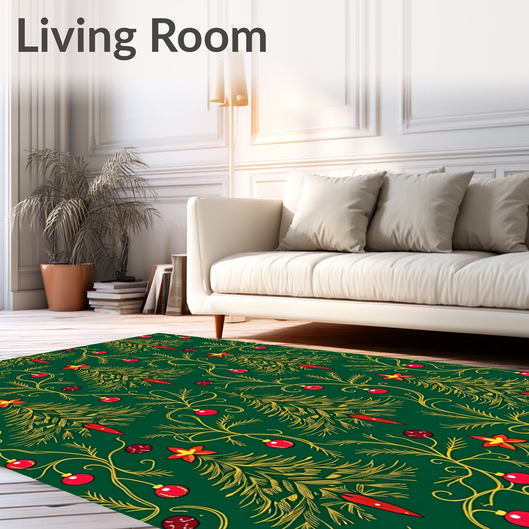Green Red Gold Christmas Tree Garland Rug