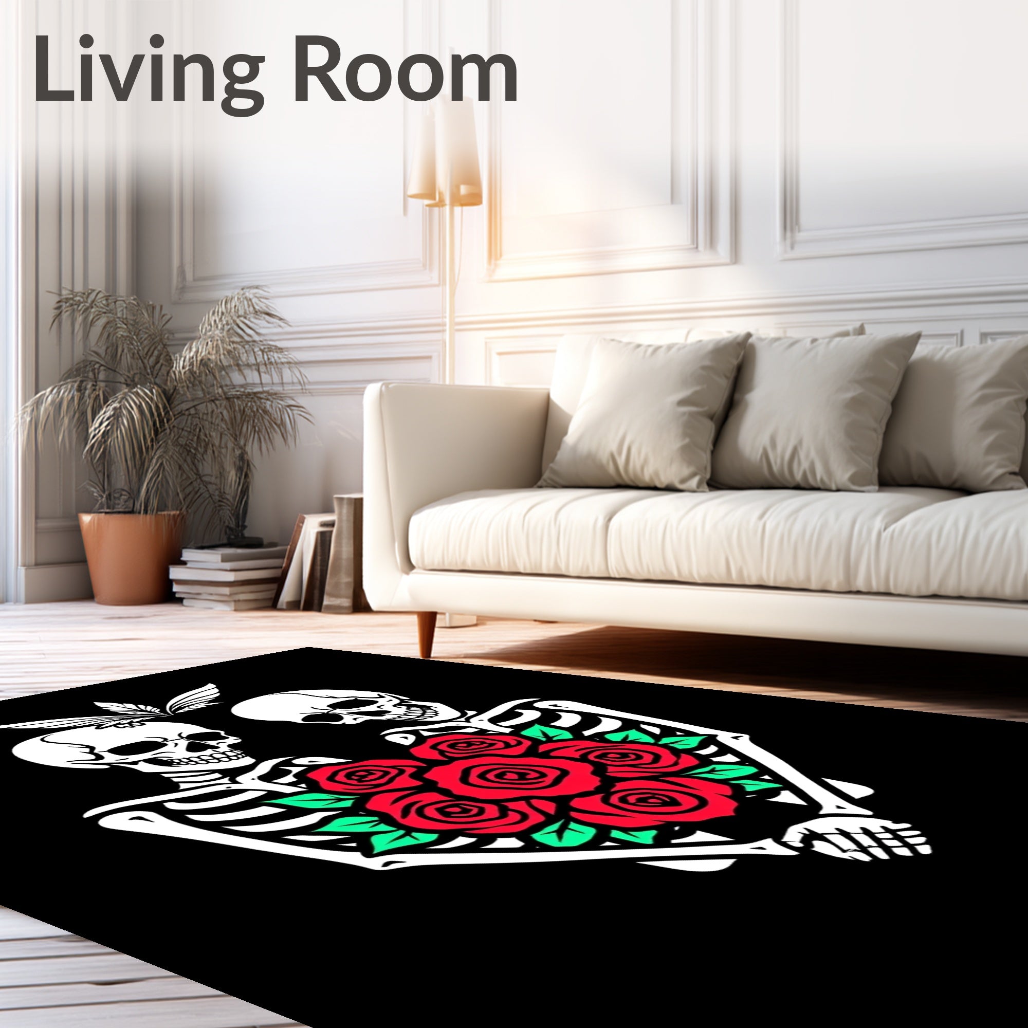 Skeletons Red Roses Lovers Rug