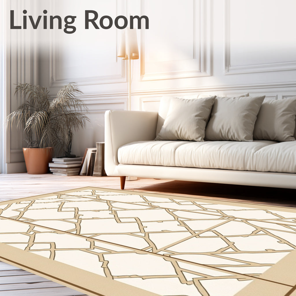 Cream Tan Interlocking Geometric Lattice Rug