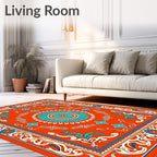 Orange Turquoise Floral Medallion Rug