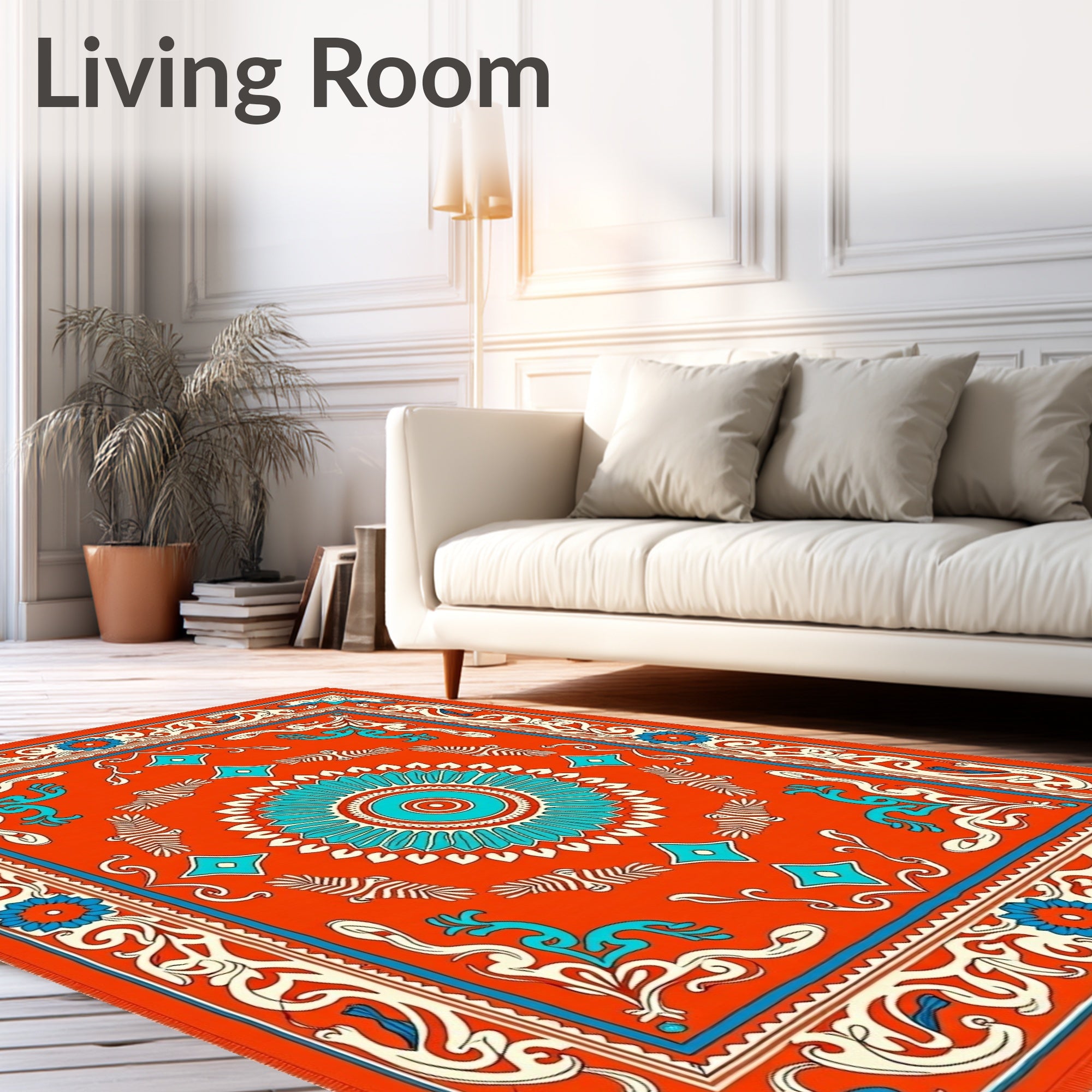 Orange Turquoise Floral Medallion Rug