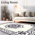 Intricate Black Mandalas Cream Medallion Rug