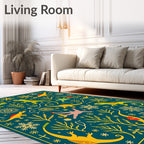 Whimsical Dinosaur Snowflake Jungle Rug