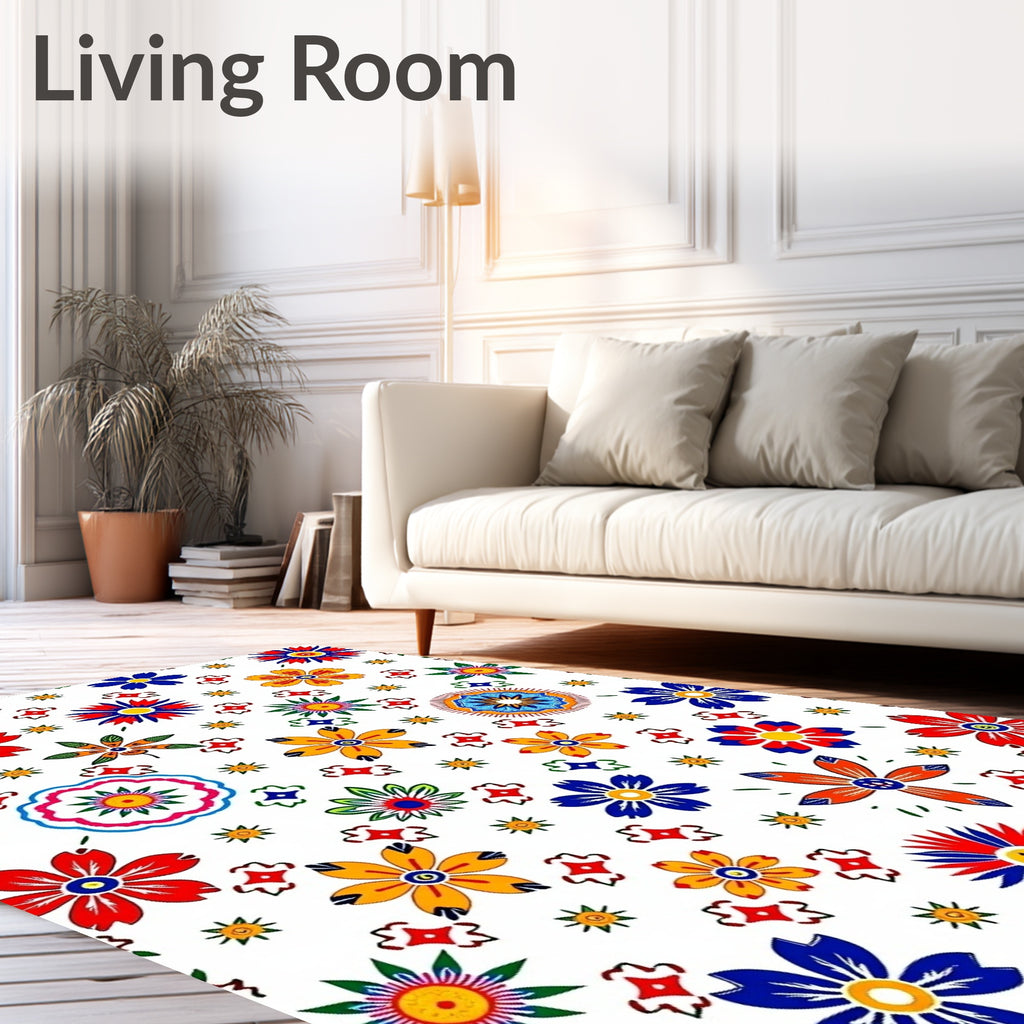 Colorful Folk Floral Medallion Arrangement Rug