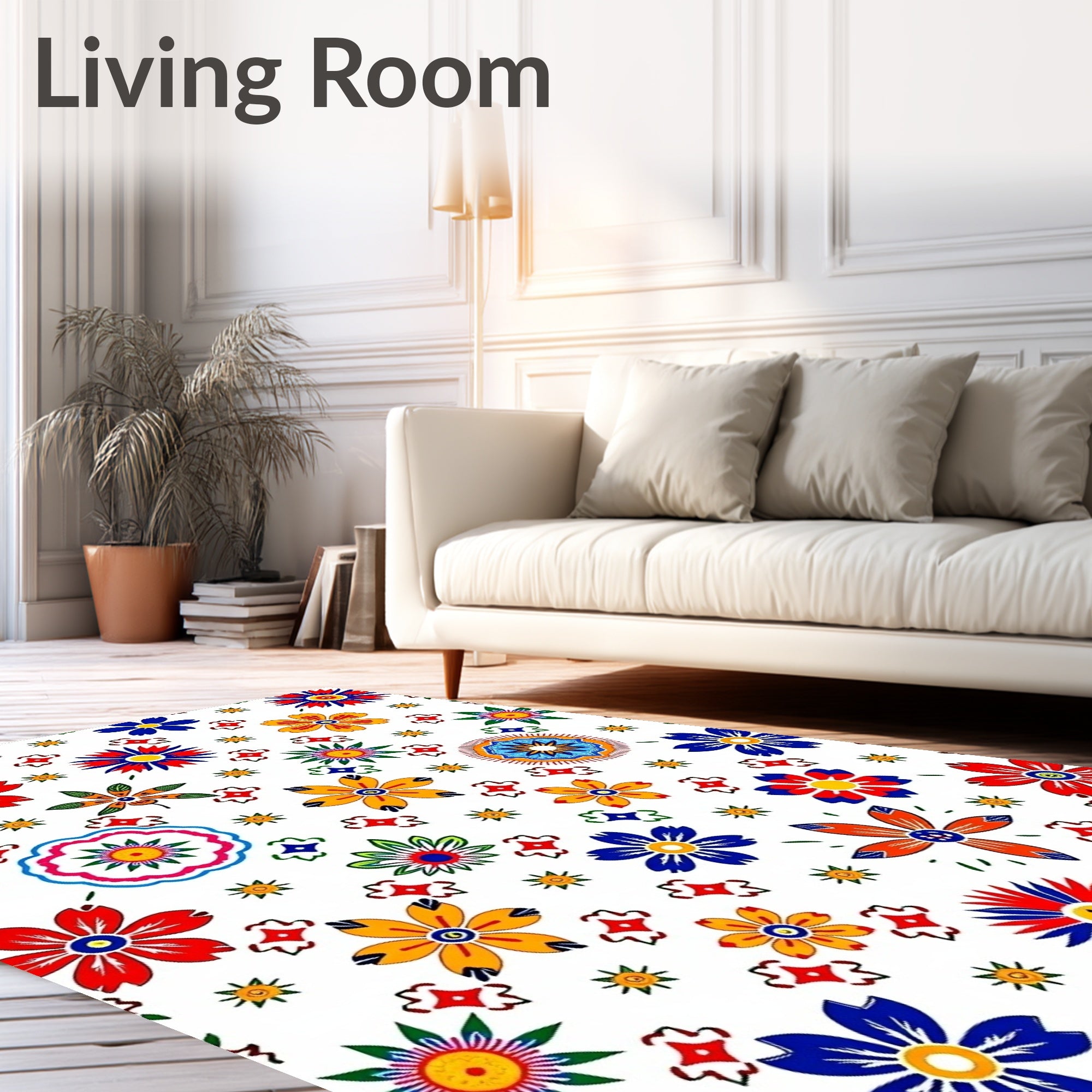 Colorful Folk Floral Medallion Arrangement Rug