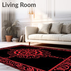 Crimson Floral Medallion Mandala Border Rug