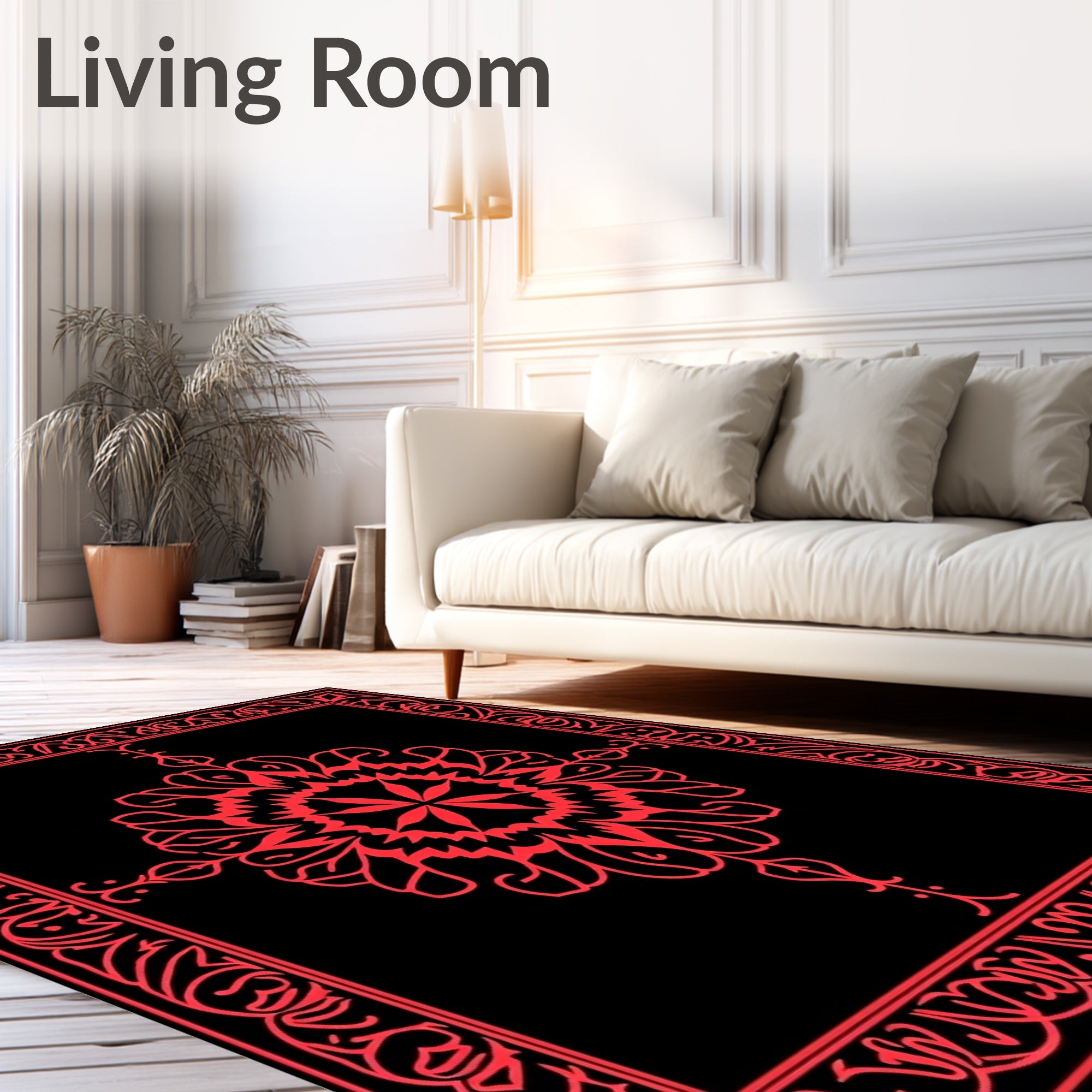Crimson Floral Medallion Mandala Border Rug