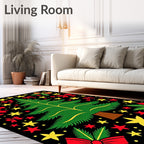 Festive Christmas Tree Red Bow Star Rug