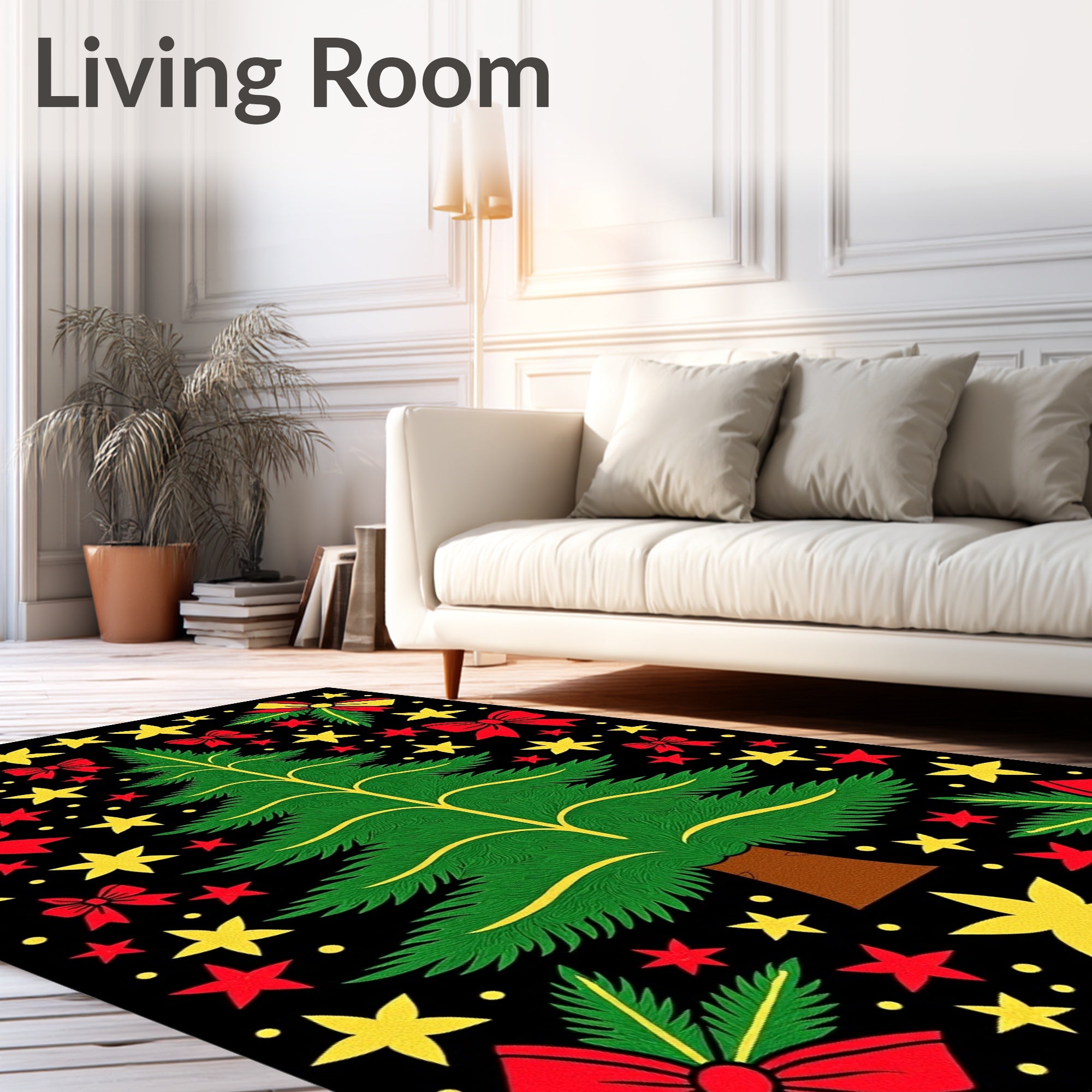 Festive Christmas Tree Red Bow Star Rug