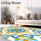 Radiant Blue Golden Floral Medallion Rug
