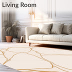 Cream And Gold Veined Abstract Rug