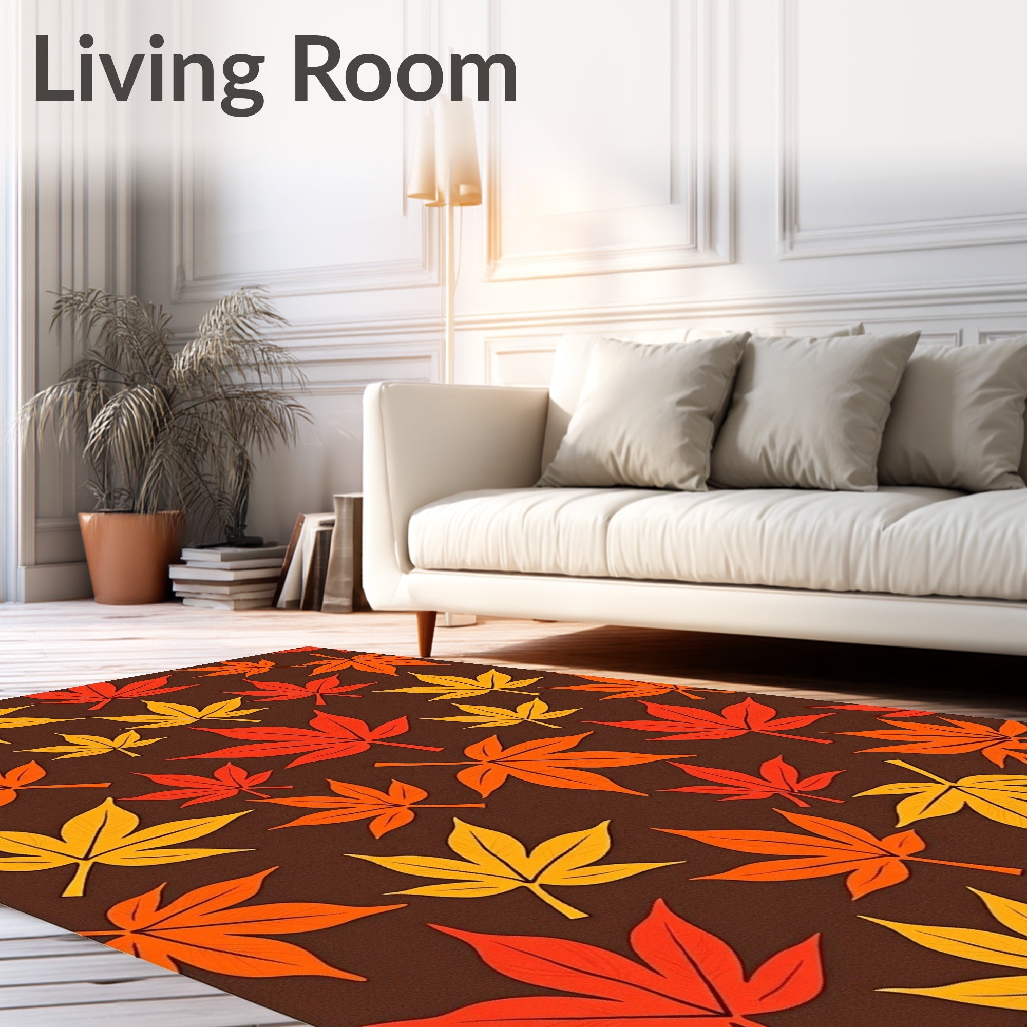 Autumn Maple Leaves Scattered Dark Brown Rug
