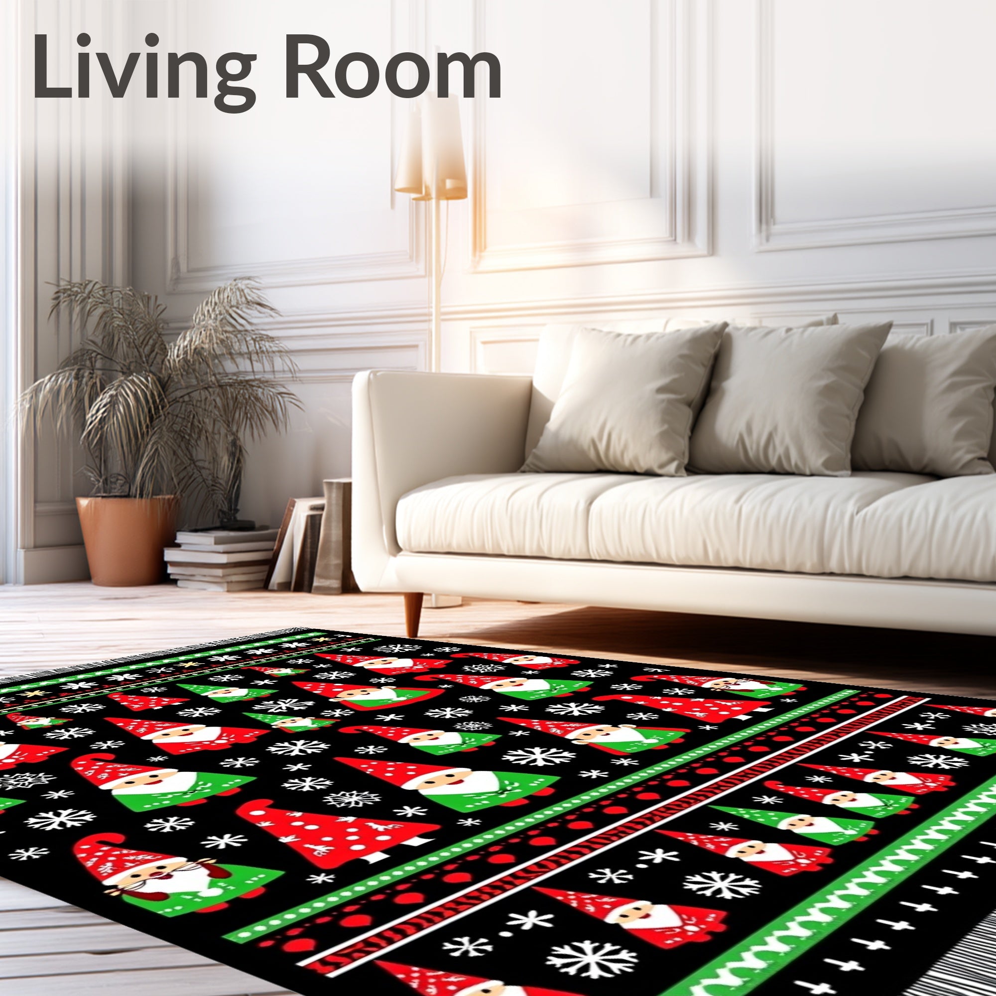 Whimsical Red And Green Gnome Snowflakes Rug