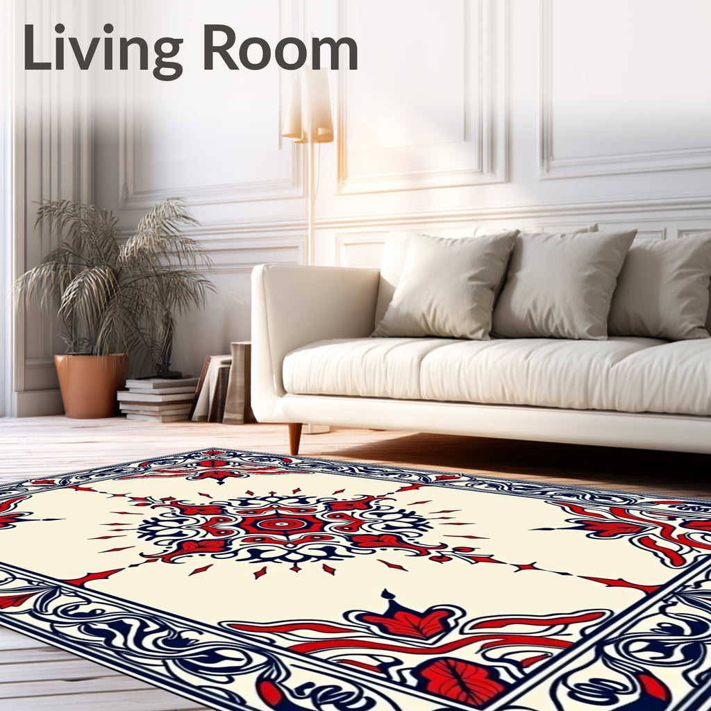 Crimson Blue Floral Medallion Frame Rug
