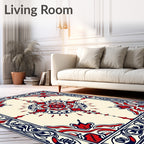 Crimson Blue Floral Medallion Frame Rug