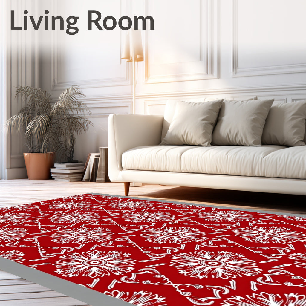 Red and White Floral Mandala Rug