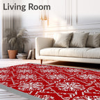 Red and White Floral Mandala Rug