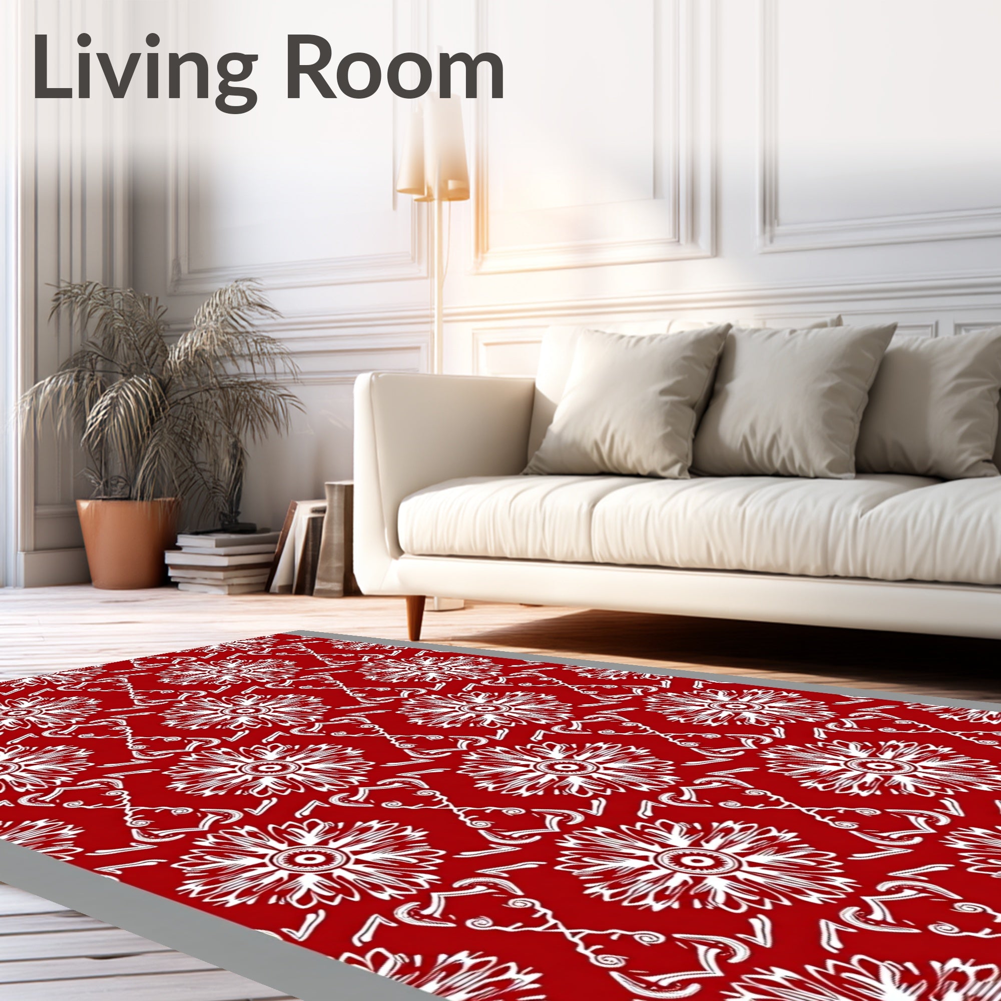 Red and White Floral Mandala Rug