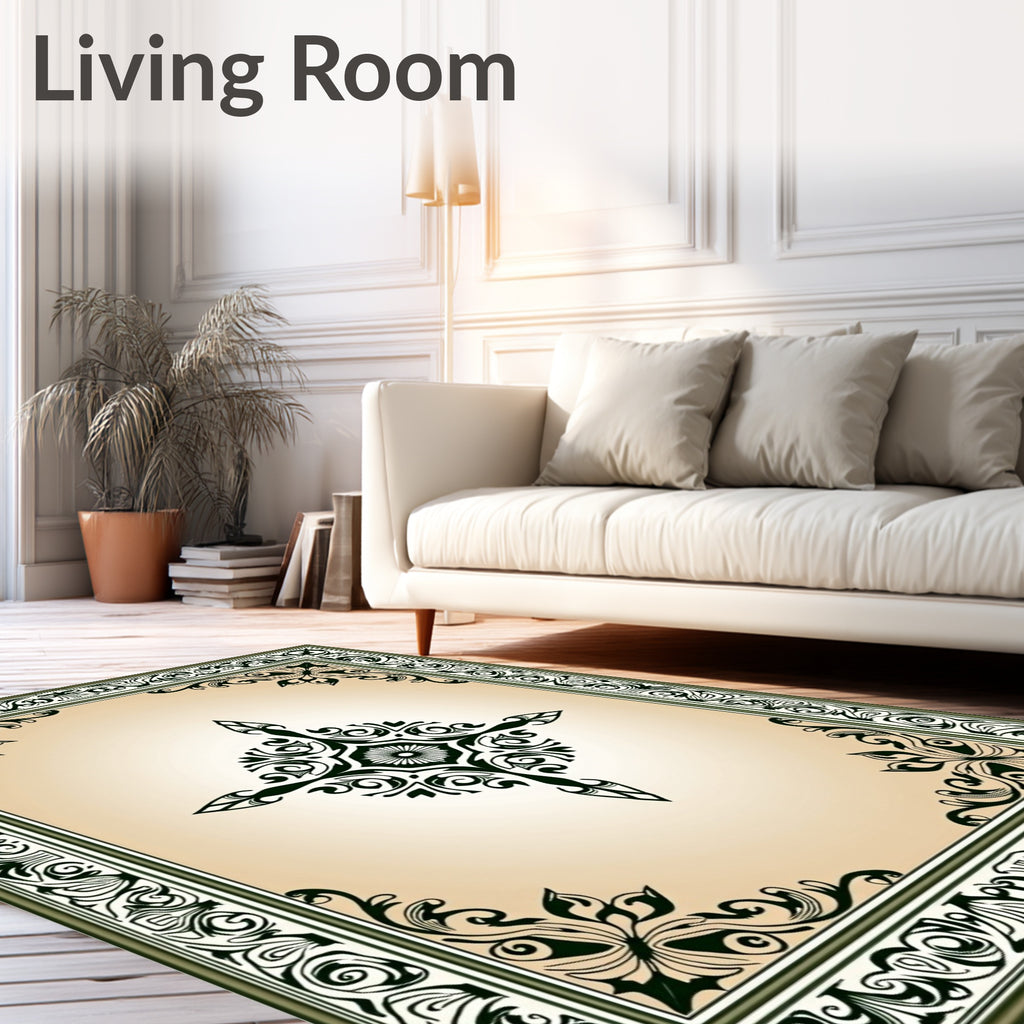 Ornate Black and Cream Floral Medallion Rug