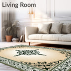 Ornate Black and Cream Floral Medallion Rug