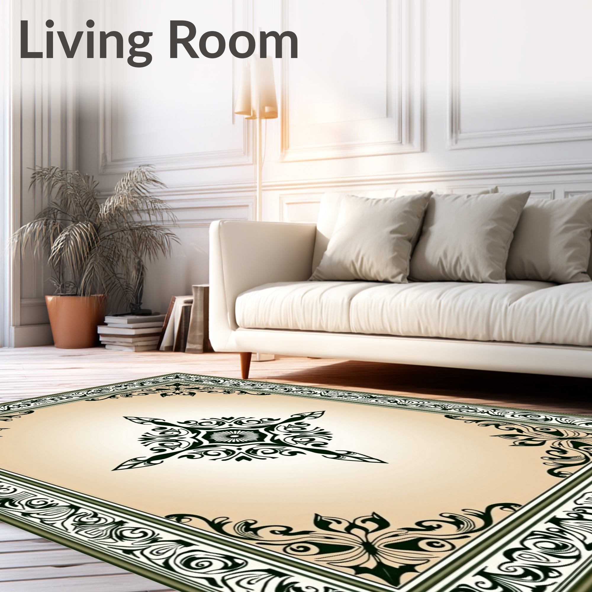 Ornate Black and Cream Floral Medallion Rug