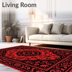 Vivid Red Floral Medallion Border Rug