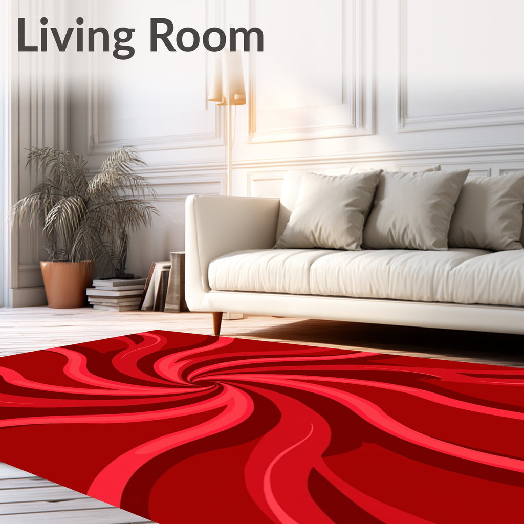 Crimson Swirl Ribbon Abstract Rug
