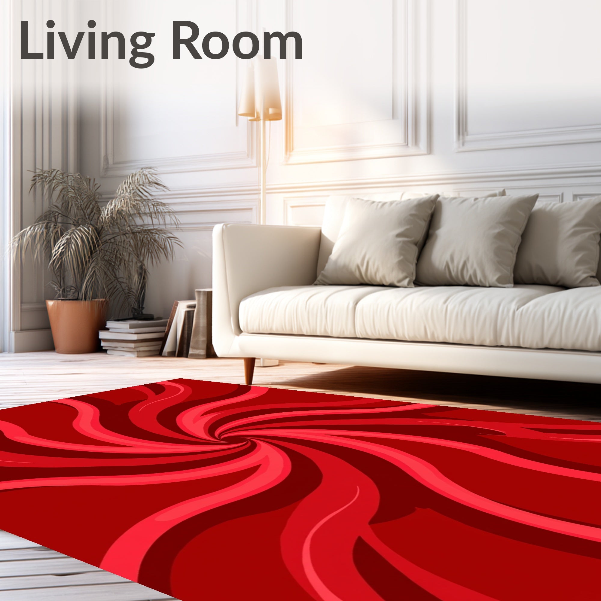 Crimson Swirl Ribbon Abstract Rug