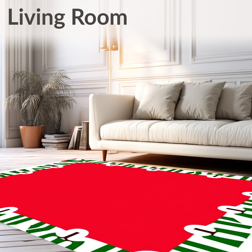 Bold Red Green White Striped Geometric Rug