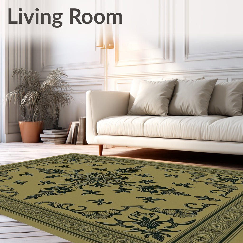 Antique Gold Floral Medallion Border Rug