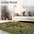 Antique Gold Floral Medallion Border Rug