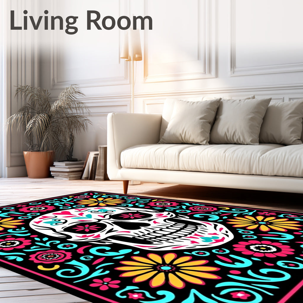 Vibrant Skull Floral Swirl Rug