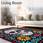 Vibrant Skull Floral Swirl Rug