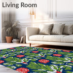 Bold Green Leaf Red Blossom Medley Rug