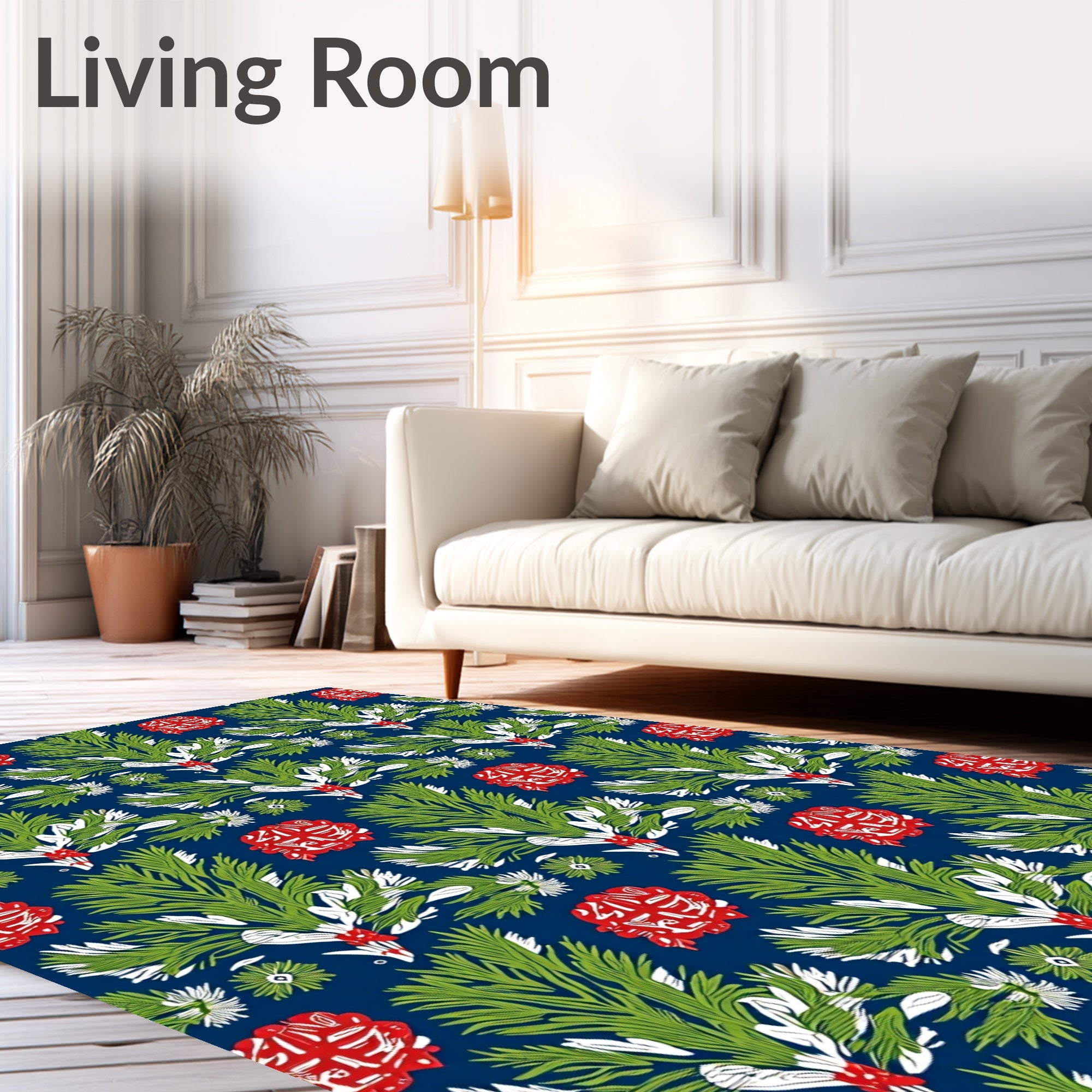 Bold Green Leaf Red Blossom Medley Rug