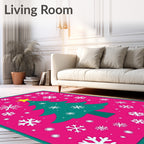 Pink Teal Christmas Tree Snowflakes Rug