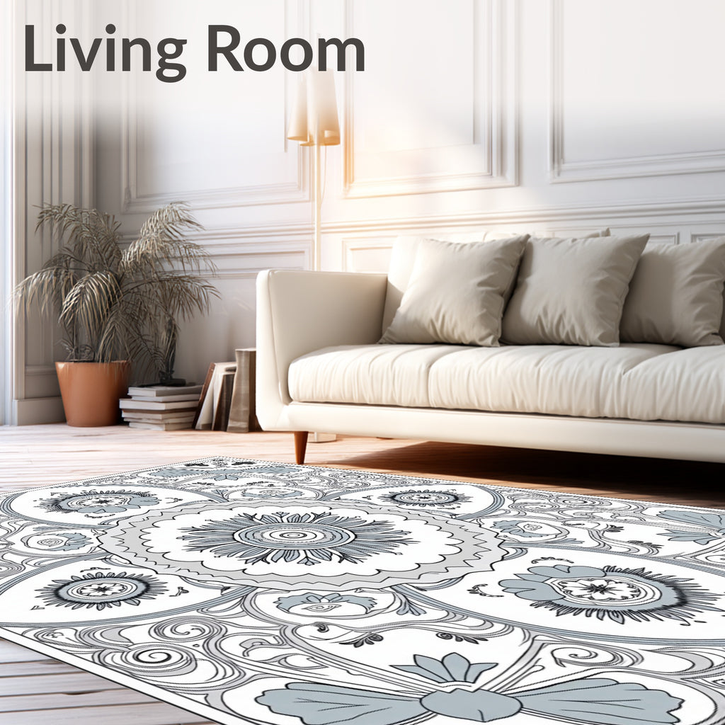 Ornate Slate Gray Floral Mandala Rug
