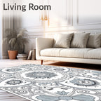 Ornate Slate Gray Floral Mandala Rug