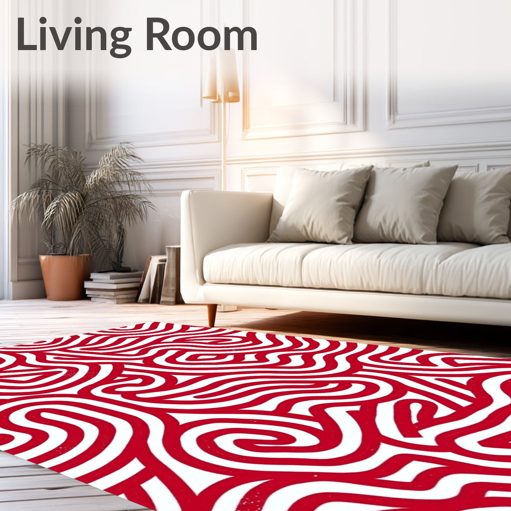 Bold Red Swirl Abstract Lines Rug