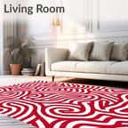 Bold Red Swirl Abstract Lines Rug