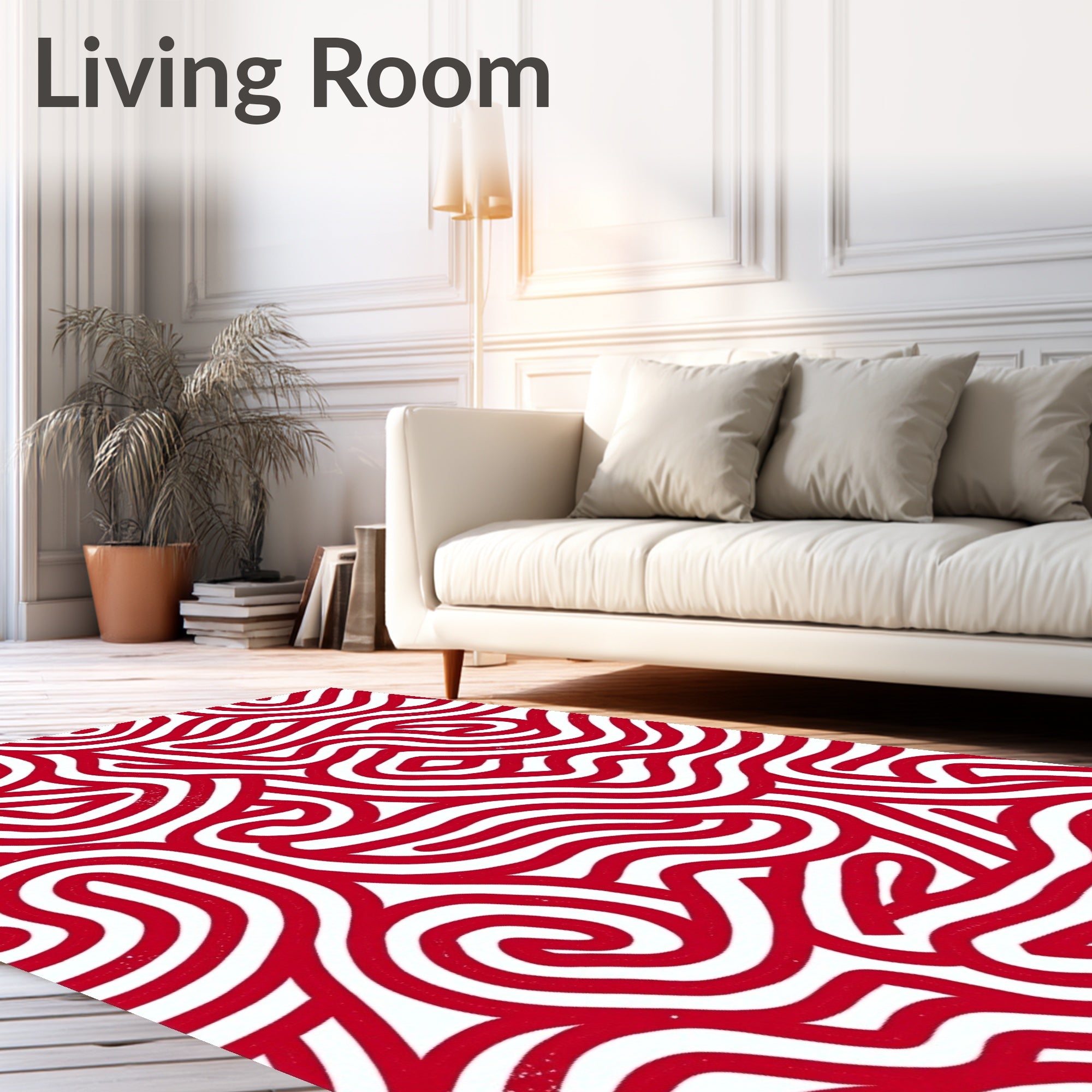 Bold Red Swirl Abstract Lines Rug