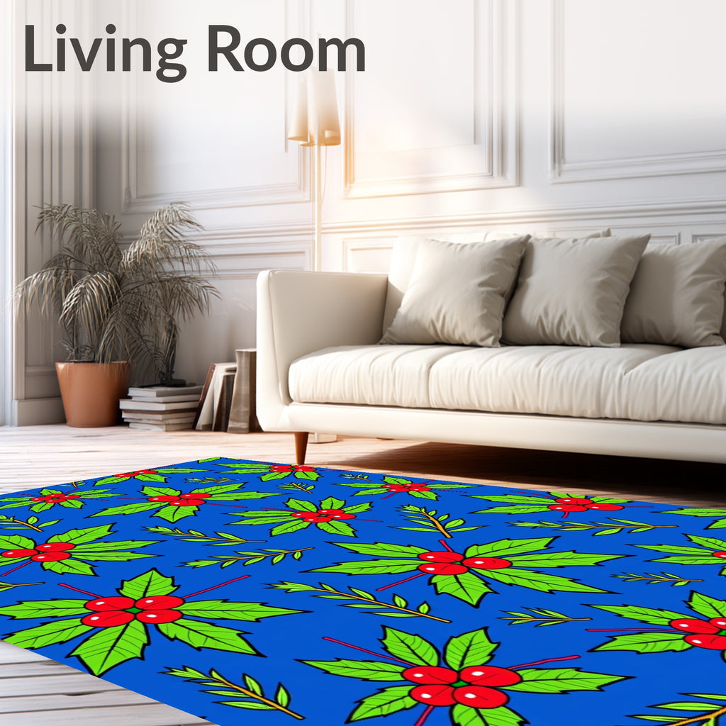 Bright Blue Holly Berry Accents Rug