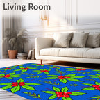 Bright Blue Holly Berry Accents Rug