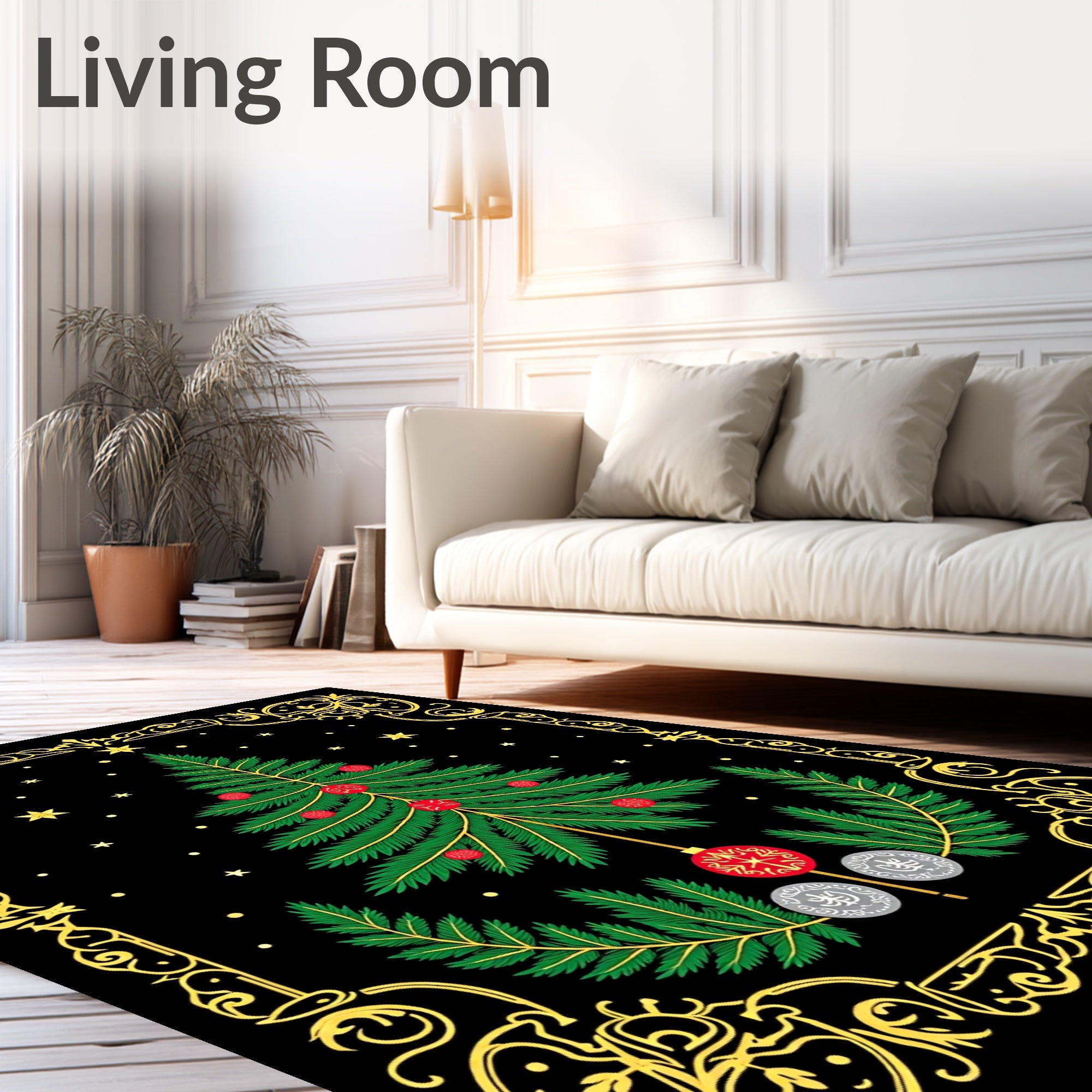 Ornate Black Christmas Tree Garland Rug