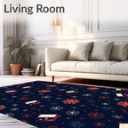 Navy Red White Starflake Houses Rug