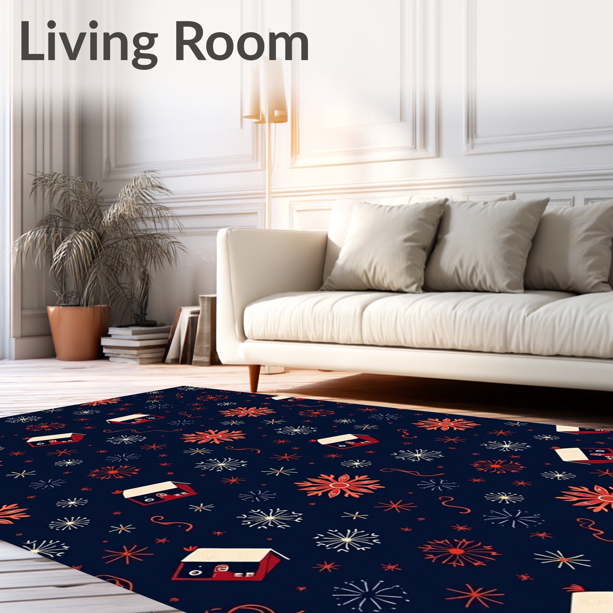 Navy Red White Starflake Houses Rug