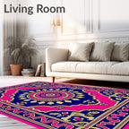 Vibrant Pink Blue Golden Mandala Rug