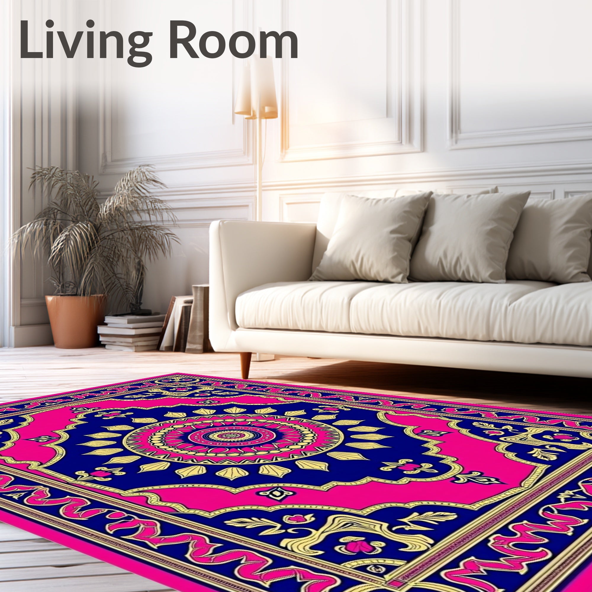 Vibrant Pink Blue Golden Mandala Rug
