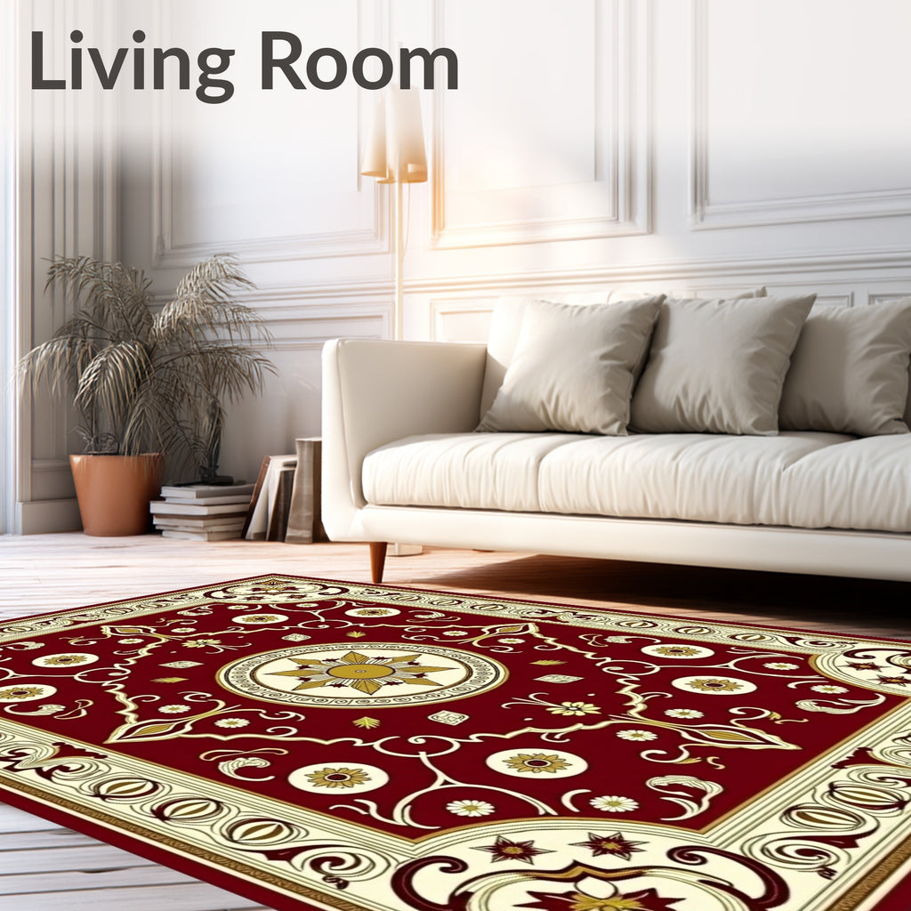 Crimson Floral Medallion Rug